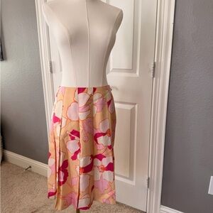 Banana Republic Pink and Cream Floral A-Line Skirt